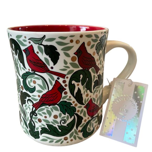 Peppermint & Pine Christmas Red Cardinal Coffee Mug Winter Tea Cup Set of 2 NEW - Picture 10 of 15